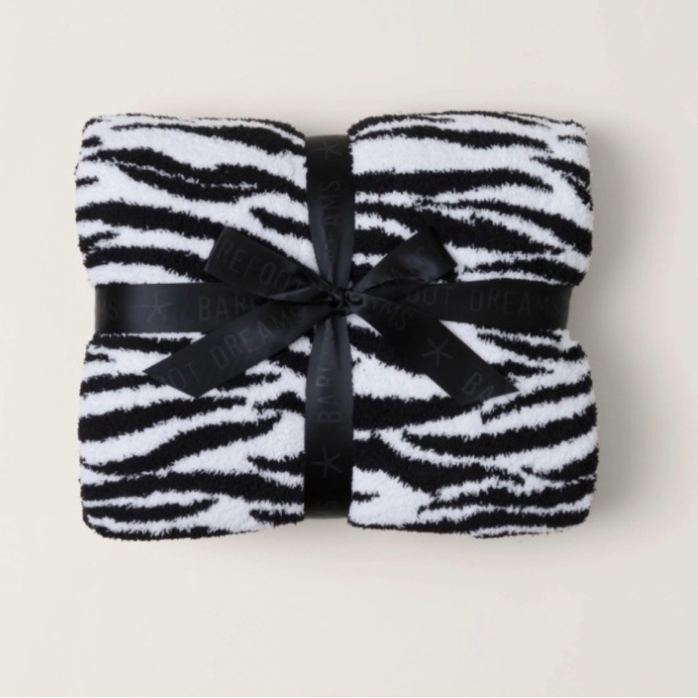 Barefoot Dreams Zebra-Pattern Throw Blanket - Black, White - Picture 6 of 6